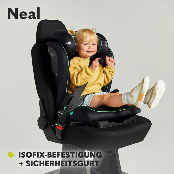 Дитяче автокрісло LIONELO Neal 15-36кг, Isofix, бічні протектори, маркування i-size, регульована спинка в 3 напрямках, регульований по висоті підголівник, система вентиляції (чорний)