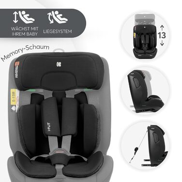 Автокрісло KikkaBoo i-Size i-FLIT 9-36 кг ISOFIX, група 1/2/3, 15 місяців - 12 років, з системою SPS, Top Tether, регульованою підголівником (чорне)