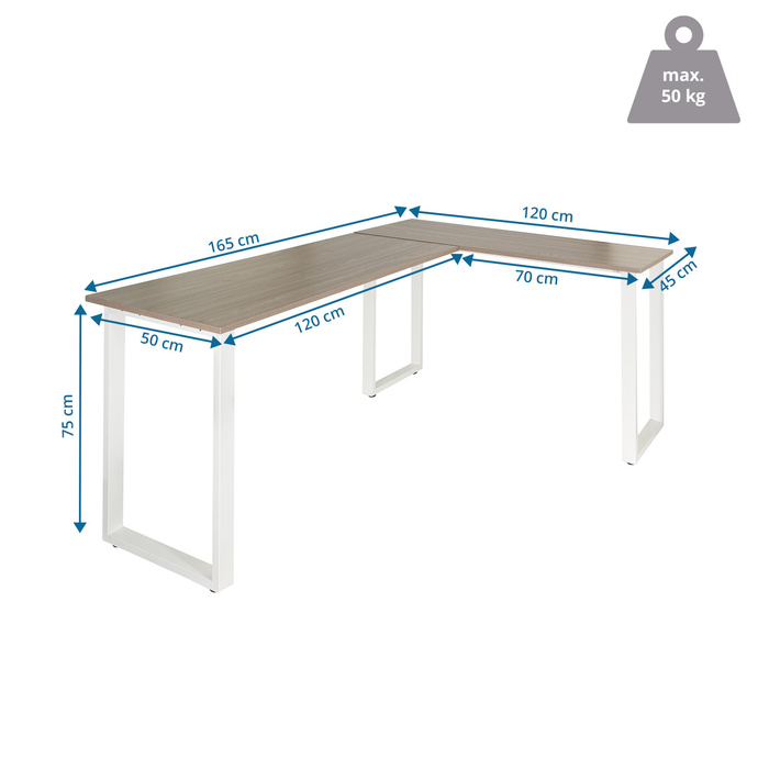 Робочий стіл WORKSPACE BASIC I 165 x 120 см сірий / білий hjh OFFICE