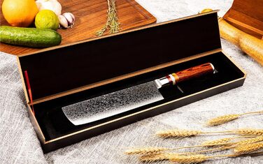 Японський ніж Gyuto FANTECK з дамаської сталі 20 см (67 шарів VG-10) - професійний кухонний ніж з дерев'яною ручкою Pakkawood, подарункова коробка