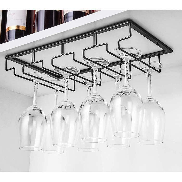 Підставка для келихів FIAMER - металева підставка для винних келихів, настінна полиця для кухні, бару та ресторану (Чорний, 4 ряди, 1 шт.)