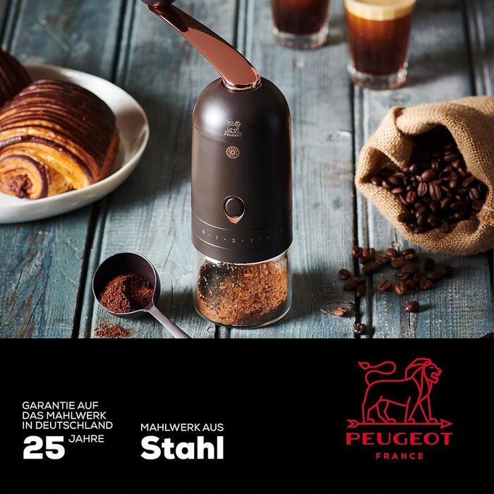 Кавомолка Peugeot L'arbre à café ручна - сталеве майно, 19 см, шоколадно-коричневий колір