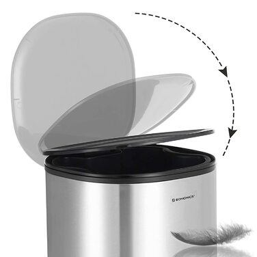 Відро для сміття SONGMIC, 5-літрове косметичне відро, відро для сміття, сталеве педальне відро, з внутрішнім відром, кришкою і ручкою, м'яке, герметичне, для ванної кімнати, туалету, сіро-чорне LTB14GS (сріблястий чорний)