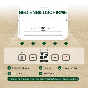 Електричний осушувач повітря PHILODECO 10л/день з режимом сушіння, 2л бак, таймер 24г, автовимкнення, ролики та ручка для підвалу, ванної, спальні