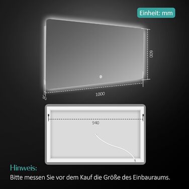 Дзеркало для ванної кімнати EMKE з підсвічуванням 60x80 см, антизапотівальне, сенсорне, 3 режими освітлення, таймер 3 години