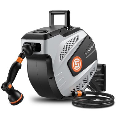 Шланг для поливу SUNPOW RollUp 25м з автоматичним змотуванням, настінний, сірий, з 10 функціональними розпилювачами