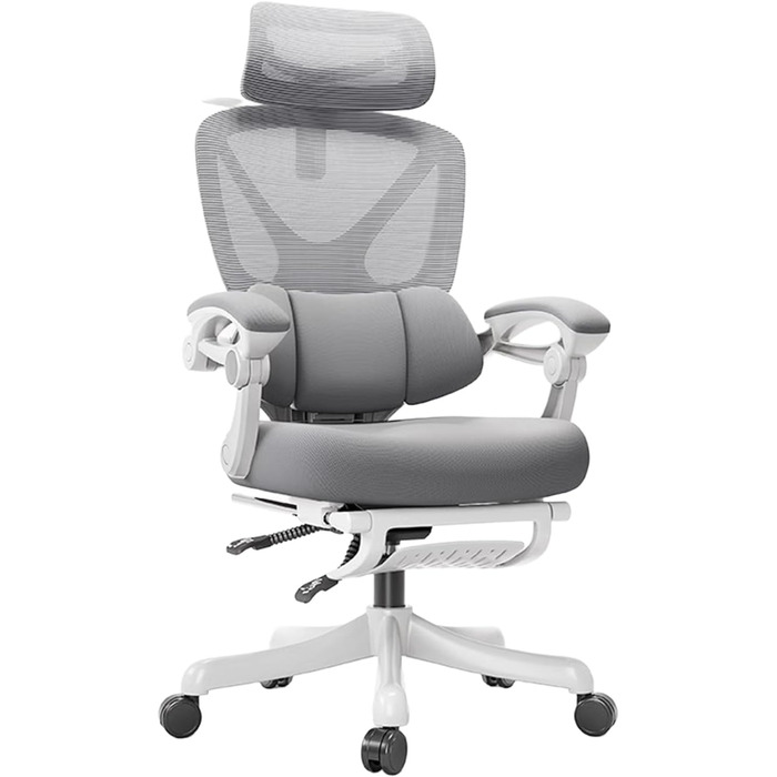 Ергономічне крісло для офісу з високою спинкою та регульованою поперековою підтримкою, дихаючий сітчастий ігровий стілець з широким сидінням, підніжка, стабільне комп'ютерне крісло (Білий)
