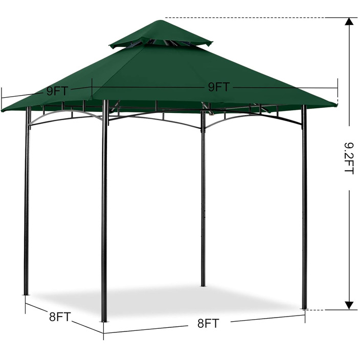 М x 3,4 м альтанка з подвійним дахом для саду, двору, (2,7x2,7 м, лісова зелень), 3,4