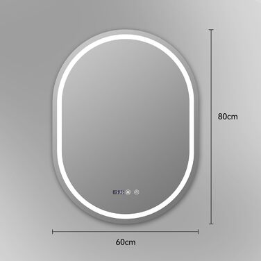 Дзеркало для ванної кімнати YOURLITE з підсвічуванням, кругле, 60 см, LED, 3 кольори, диммування, сенсорне управління, антизапар, пам'ять, IP44, овальне