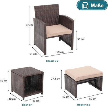 Садовий набір меблів з ротангу OC Orange-Casual 5 предметів: диван, крісла, столик, пуфи, подушки - бежевий