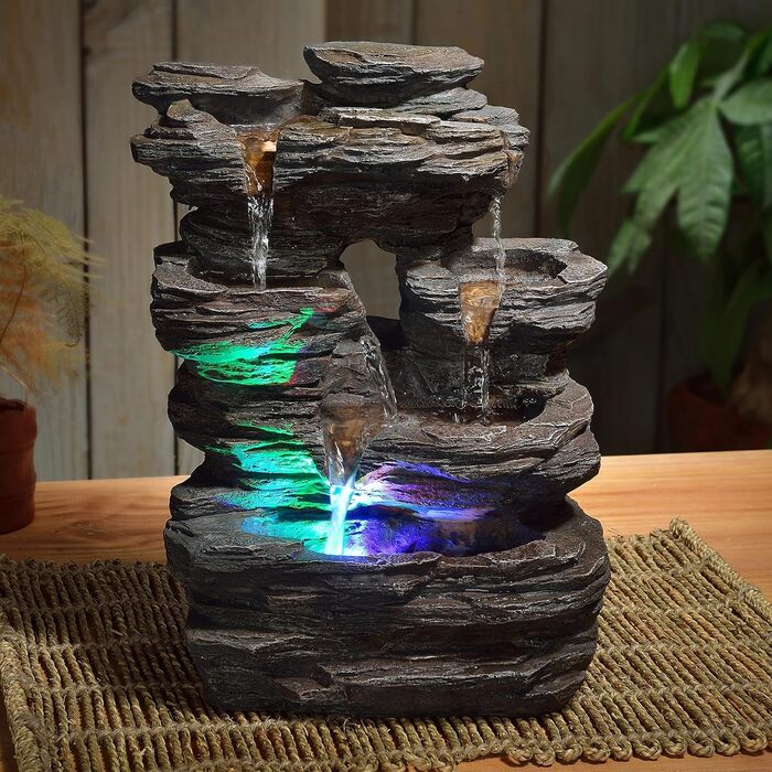 Внутрішній фонтан Pietra - Ефект каменю в смолі з барвистими світловими ефектами - Сучасне дзен-декорування, медитація та релаксація - Lucky Charm - H35см