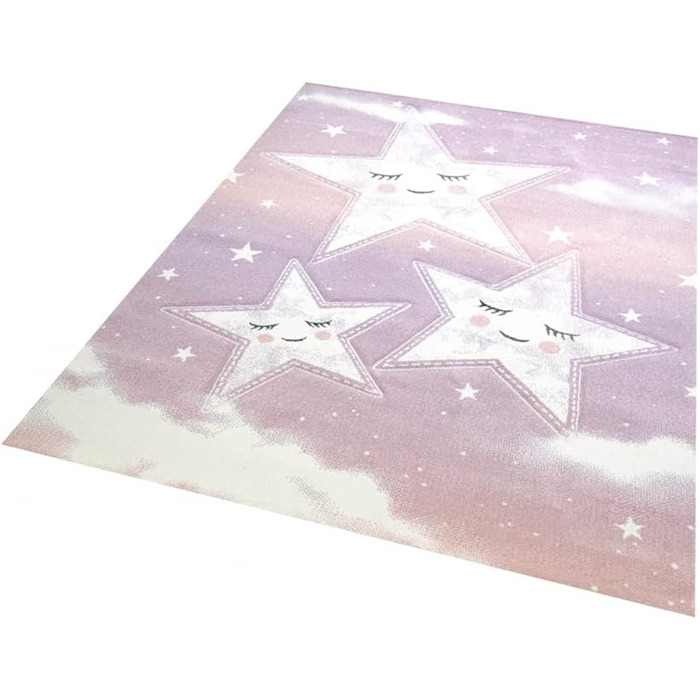 Килим-мрія, килим для дитячої кімнати, килимок для ігор, небо, хмари, зірки, дизайн, розмір (200 х 290 см, кремово-рожевий)