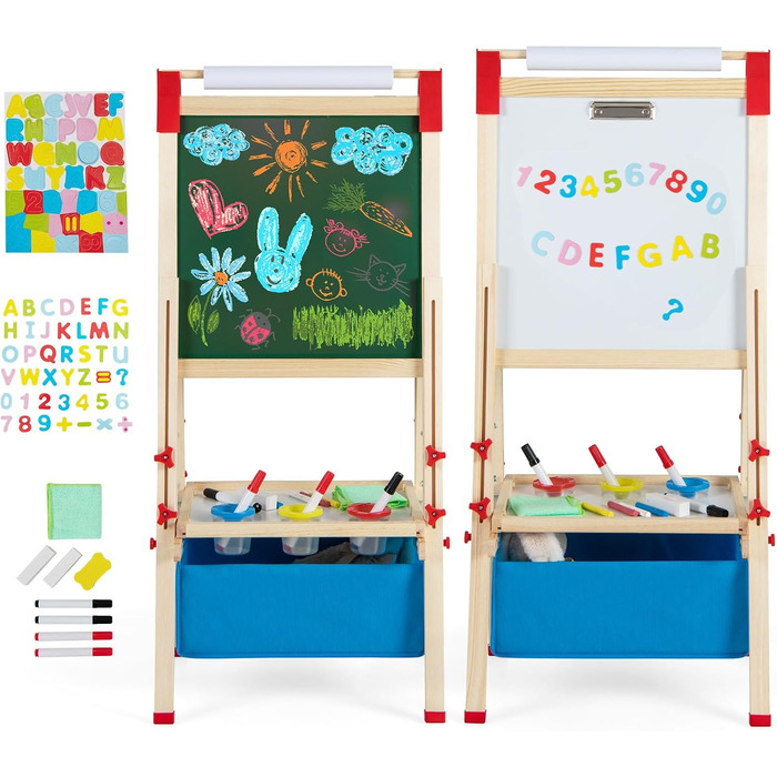 Дитяча мольберт HOMASIS двосторонній, регульована висота, крейда та папір, для дітей 3-8 років, з сумкою для зберігання, 44 x 40 x 102-126 см