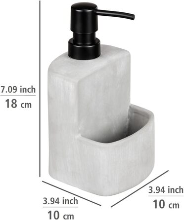 Диспенсер для миючого засобу Festival Stone Black, багаторазовий диспенсер для мила з високоякісного полістоуну для кухні, додаткове відділення для губки для миття посуду, об'єм 380 мл, 10,5 x 18 x 11 см (сірий/чорний)