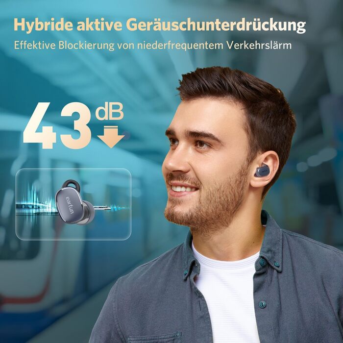 Навушники-вкладиші Bluetooth EarFun Free Pro 3, ANC, Hi-Res, aptX, акумулятор 33 год, бездротовий, еквалайзер (темно-синій)