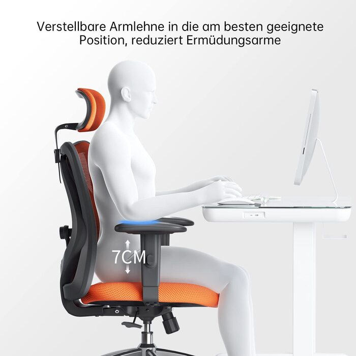Ергономічне офісне крісло SIHOO, регульована поперекова підтримка, підголівник, підлокітник, до 150 кг, помаранчевий