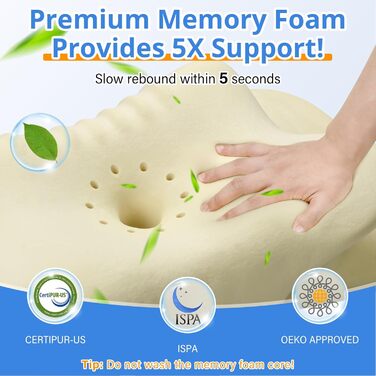 Подушка для шиї з піною з пам'яті, дихаюча, ергономічна, 65x37x10/12см, сіра