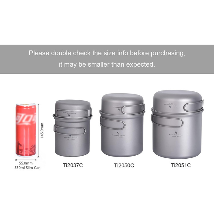 Набір посуду для кемпінгу iBasingo з титану: каструля та сковорода з складаним ручками. Легкий набір для приготування їжі на природі, туризму та пікніків. Модель Ti2052C