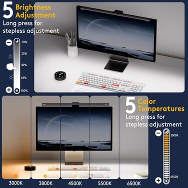 LED-лампа для монітора Quntis з радаром, авто вмикання/вимикання, пультом ДУ, 52 см, регулювання кольору та яскравості, таймер, захист від синього світла, USB-лампа для ПК