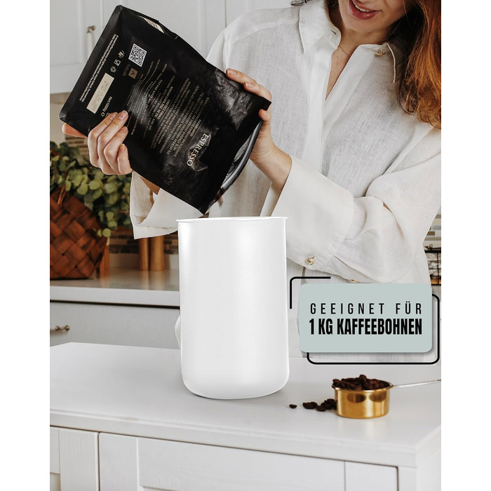 Контейнер для кави KC Kitchen & Co. з герметичним вакуумним кришкою, 2800 мл, нержавіюча сталь, для кави, чаю, цукру, мюслі, білий матовий