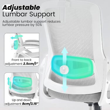Ергономічне крісло для офісу Fizzin з регульованою поперековою підтримкою, дихаюча сітка, потовщене сидіння, зручне для дому та офісу (Рожевий, Сірий)