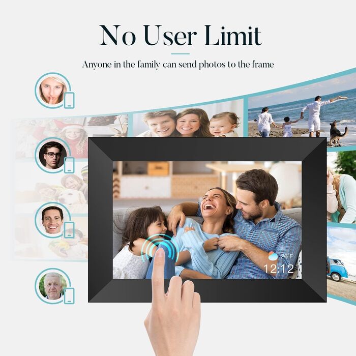 Цифровий фоторамка Dreamtimes 8 дюймів з Wi-Fi, IPS HD сенсорний екран, оновлена версія 2022, просте налаштування, діліться фото та відео через додаток AiMOR з будь-якого місця