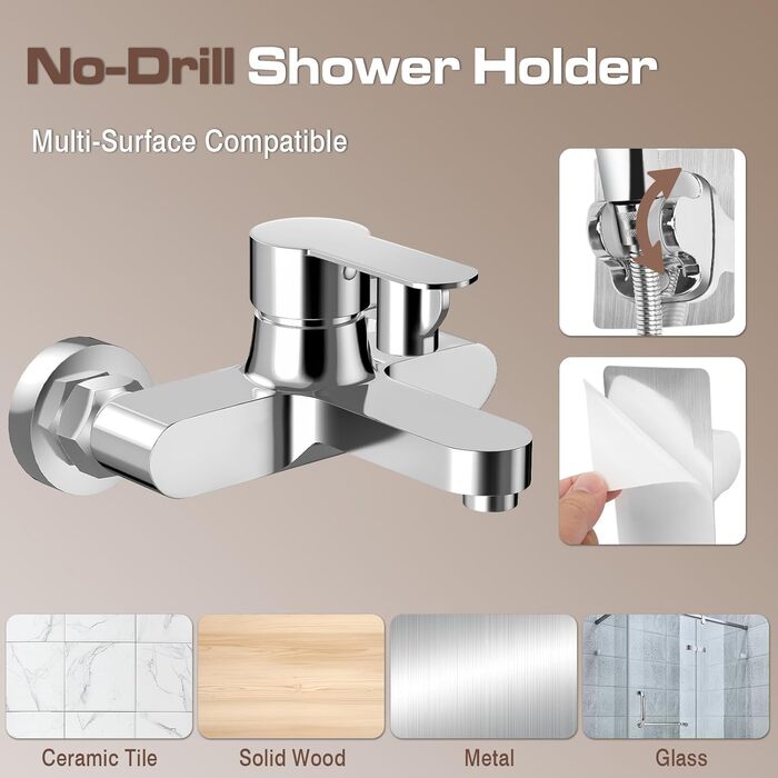 Набір для ванни з душовою лійкою та змішувачем, хром, латунь, 3 функції, настінний монтаж 150 мм