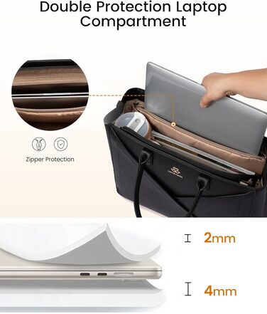 LOVEVOOK Сумка для ноутбука 15.6 дюймів, жіноча, велика, шкіряна, на плечі, для роботи, навчання, офісу, універсальна, чорна