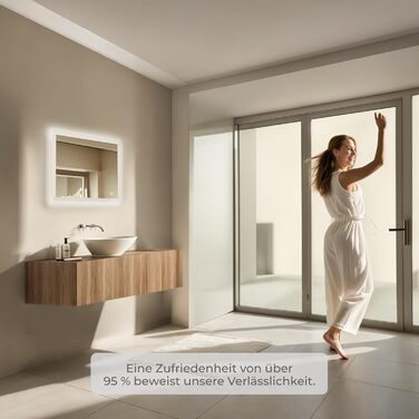 Дзеркало для ванної кімнати з підсвічуванням LED, 70x50 см, регульоване світло 6500K, сенсорне керування, вертикальна/горизонтальна установка