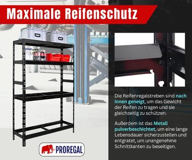 Стелаж для шин PROREGAL Tiger XL: 200x180x45 см, 300 кг на полицю, до 205/55 R16, чорний. Підходить для майстерні, складу, підвалу.