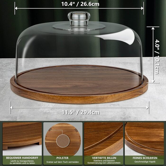 Тортенечка з підставкою, дерев'яний та акриловий тортовий стійкий з кришкою