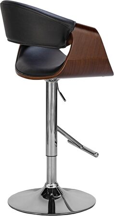 Барний стілець CLP Foley з штучної шкіри, з підлокотниками та спинкою, регульована висота, дерево, штучна шкіра, горіх/чорний
