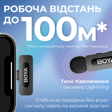 Бездротовий петличний мікрофон BOYA BY-V3 Lightning Black