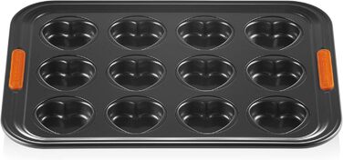 Форма для випічки LE CREUSET антипригарна, для 12 кексів (діаметр 7 см), стійка до кислотного тіста, з вуглецевої сталі, антрацит/помаранчевий