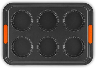 Форма для тарт з антипригарним покриттям LE CREUSET, 7 см, для 12 порцій, стійка до кислого тіста, з вуглецевої сталі, антрацит/помаранчевий