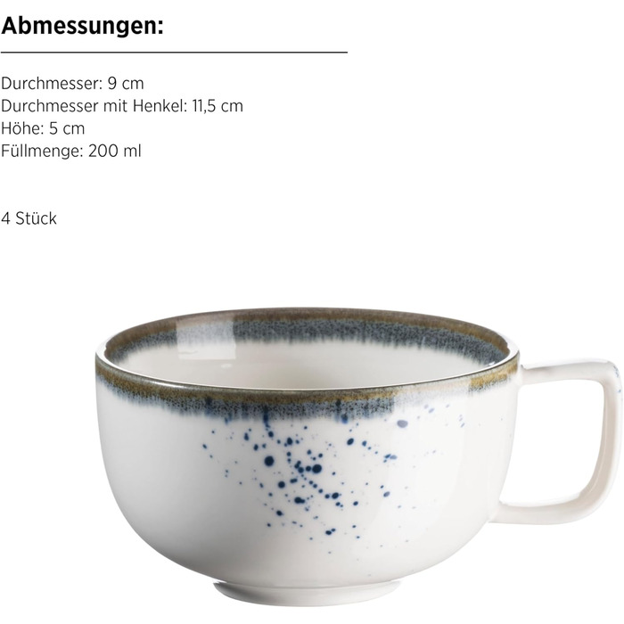 Набір кавових чашок MÄSER Serie Pintar, 8 предметів, блакитний, порцеляна, вінтажний стиль