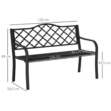 Лавка Outsunny Garden 2-місна з чавуну 128х58,5х89 см зі спинками та підлокітниками, швидким дренажем та високою стійкістю в чорному кольорі