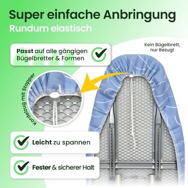 Чохол для прасувальної дошки SiplySooth 120x40 см, OEKOTEX100, виготовлено в Німеччині, комфортний, сірий/білий (блакитний/білий, XXL)
