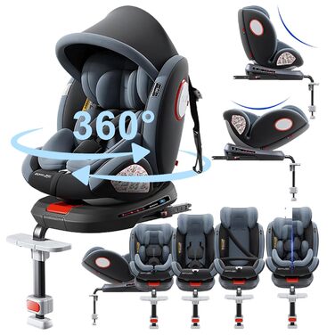 Автокрісло дитяче Magic ZC 360° з регулюванням висоти та нахилу, захистом від зіткнень, легко миється (Black without Foot Rest Frame), Grey-Upgraded Version (C007-Upgraded Version)