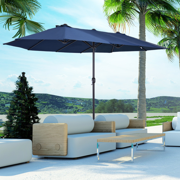 Outsunny Parasol Garden Parasol Market Parasol Double Parasol Patio Parasol з ручним рукояткою синій овал 460 x 270 x 240 см