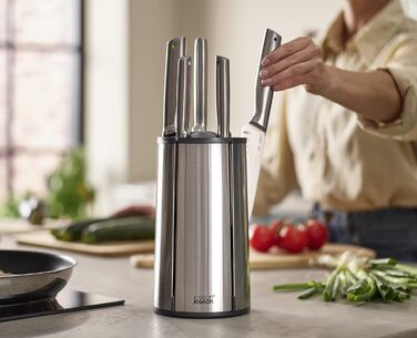 Joseph Joseph Elevate - Набір ножів з обертовим підставою (5 шт.) з нержавіючої сталі, японські леза, антифронт покриття, неслизьке дно