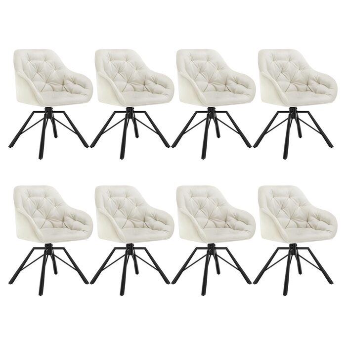 Крісла для їдальні WOLTU EZS60dgr-4 (8 шт.) з м'яким сидінням та підлокітниками, обертаються на 360°, з металевими ніжками, оксамитовий покрив (кремовий)