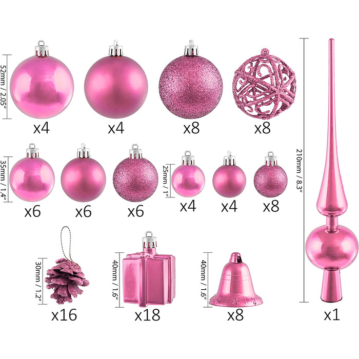 Набір різдвяних дрібничок BRUBAKER з 101 предмета, прикрашений ялинковими прикрасами з мережива дерева (рожевий)