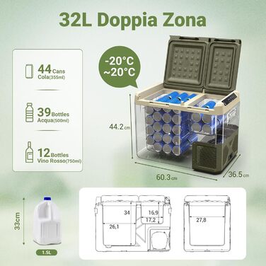 Автохолодильник AAOBOSI 32L з WiFi керуванням, -20°C, 12/24/240V для авто, кемпінгу та подорожей