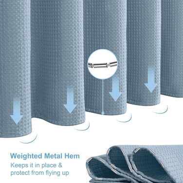 Шторка для душу з льону з металевими кільцями, сіра, 182 x 214 см. Тканинна шторка для ванни, водовідштовхувальна, антигрибкова, для ванної кімнати