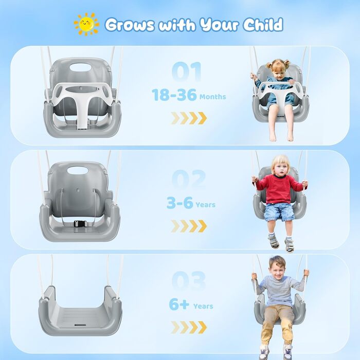 Дитяча гойдалка 2-в-1 з металевим каркасом, безпечний крісло-гойдалка для дому та вулиці (біла)