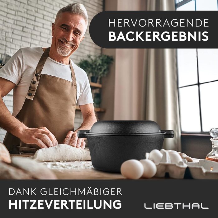 Чавунний горщик для випікання хліба Gusseisen - міцний горщик з антипригарною силіконовою вставкою, 4.6 л, з кришкою. Підходить для випікання, тушкування та смаження