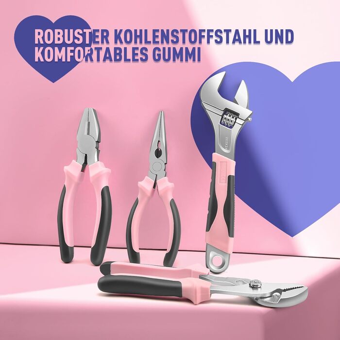 Набір інструментів Sundpey 148 предметів в кейсі - рожевий, з викрутками, ключами, плоскогубцями та тестером напруги для дому та майстерні