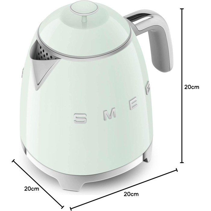 Електричний чайник Smeg KLF05CREU, 0.8 л, зелений, нержавіюча сталь, з індикатором рівня води та захистом від перегріву