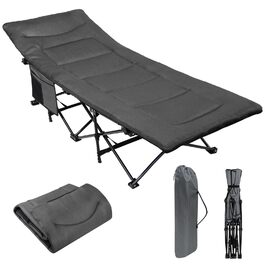 Складане кемпінгове ліжко ALPIDEX з м'яким матрацом та кишенею, витримує до 200 кг, сіре